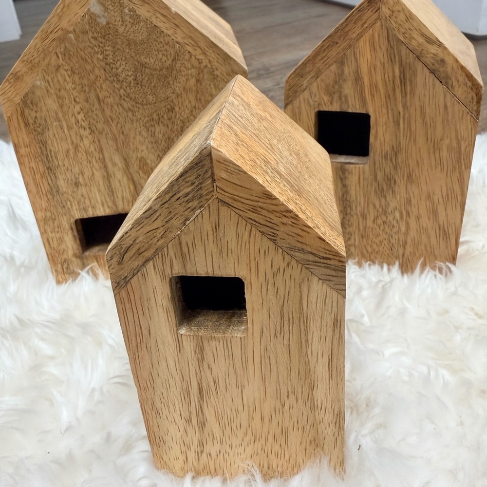 Rustic Wooden nesting House Décor Set - Natural Wood